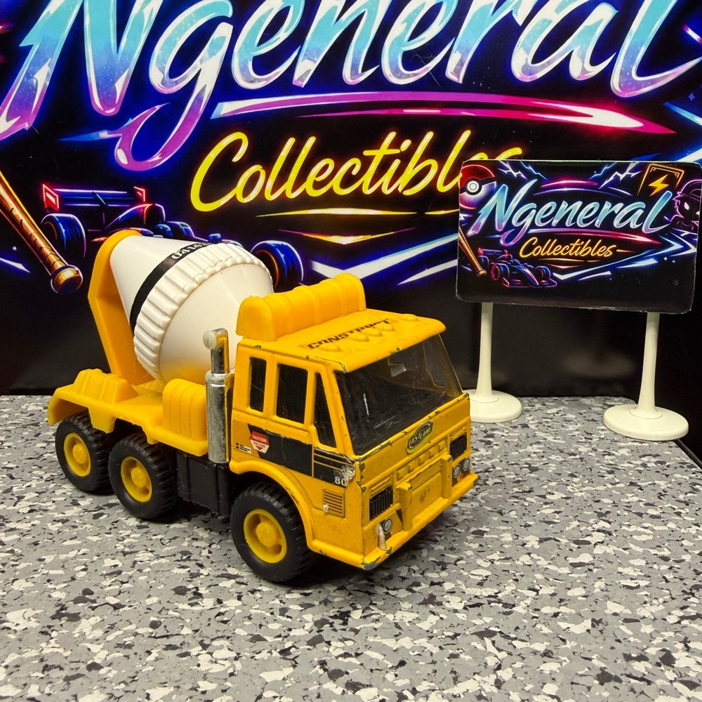 Vintage 1999 Road Champs Fast Lane Yellow Cement Mixer Construction Truck Toy